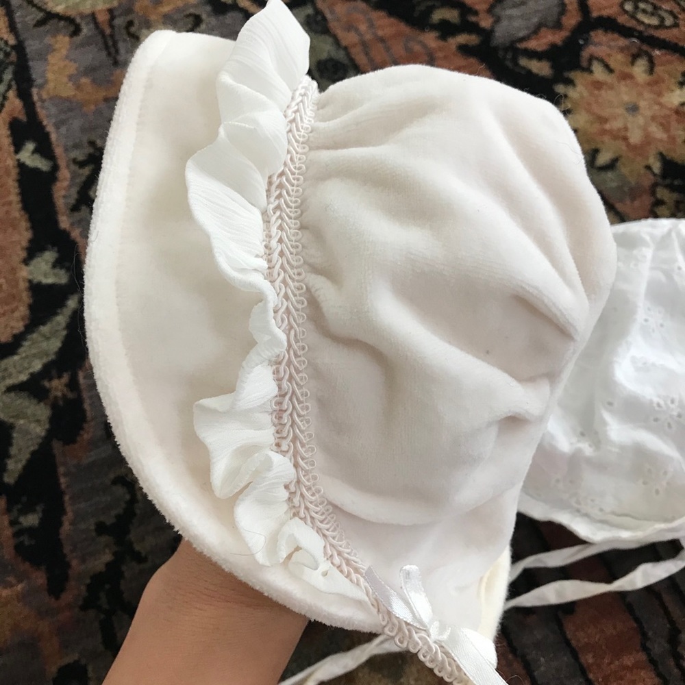 Two baby bonnet luxurious fabric and detail